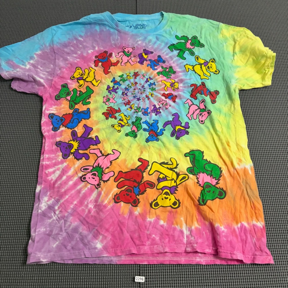 Liquid Blue Grateful Dead Dancing Bears Spiral Tie Dye Shirt Large Rainbow Tee